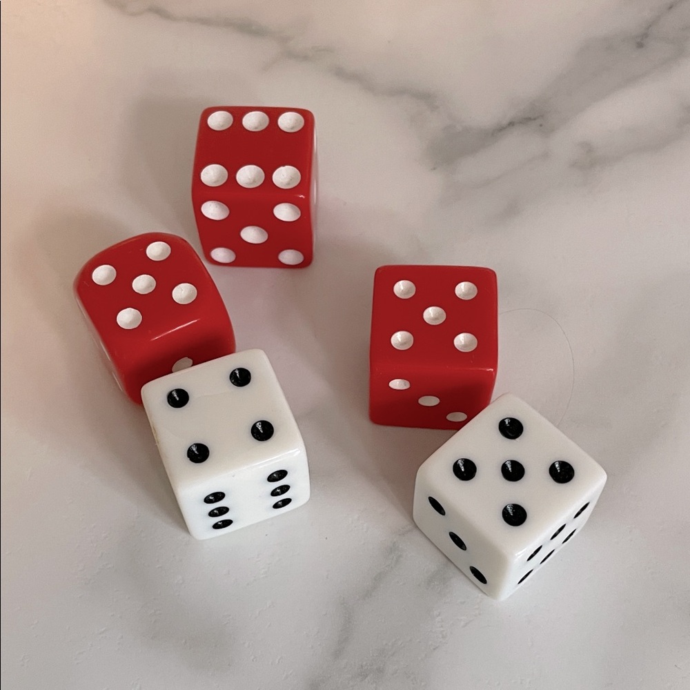 Large Red and White Dice Set of 5